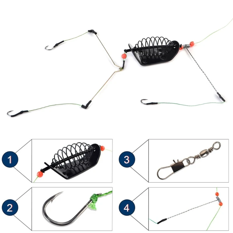 20-100g Carp Fishing Tackle Accessories Fishing Baits Cage Steel Wire Fishing Feeder with Holder Baits Cage Fishing Tool