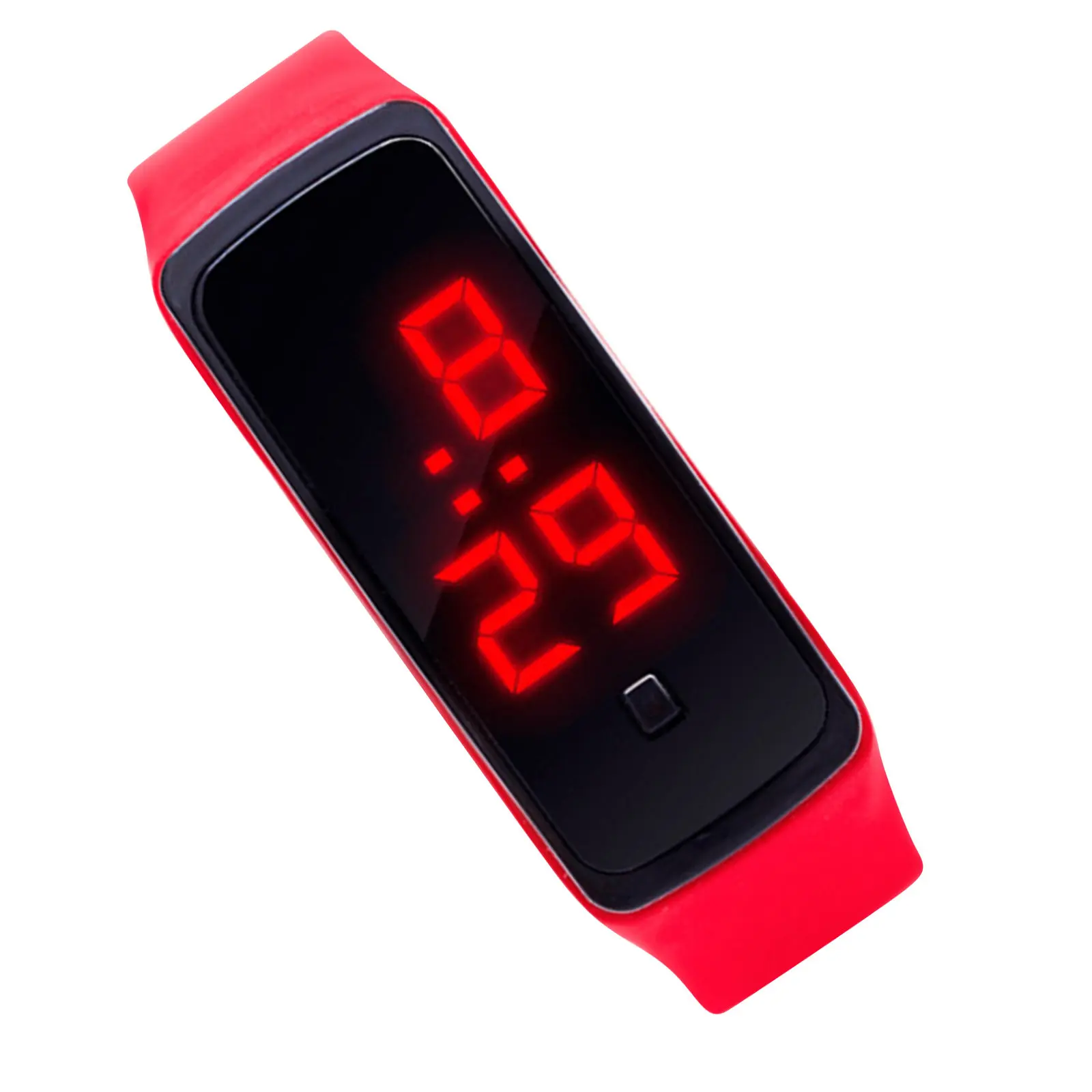 Wrist Watch LED Digital Display Hour Minute Month Clear Screen Unisex Silicone Band for Red