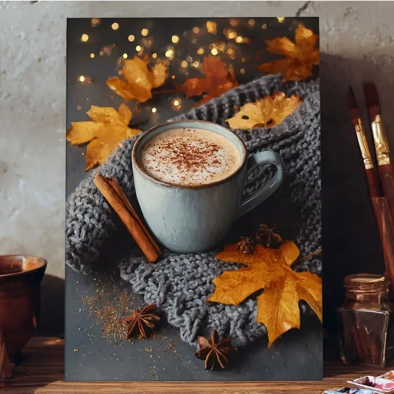 2D Flat, 1pc Autumn Spice Latte Canvas Poster - Fall Kitchen, Living Room, Office Decor - Coffee Lover Gift with - Easy Hanging