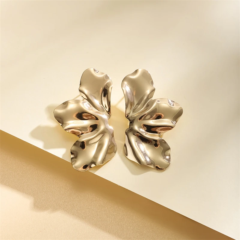 2025 Gold Color Irregular Metal Dangle Earrings for Women Uneven Folded Female Unusual Earrings New Punk Personality Jewelry image 6