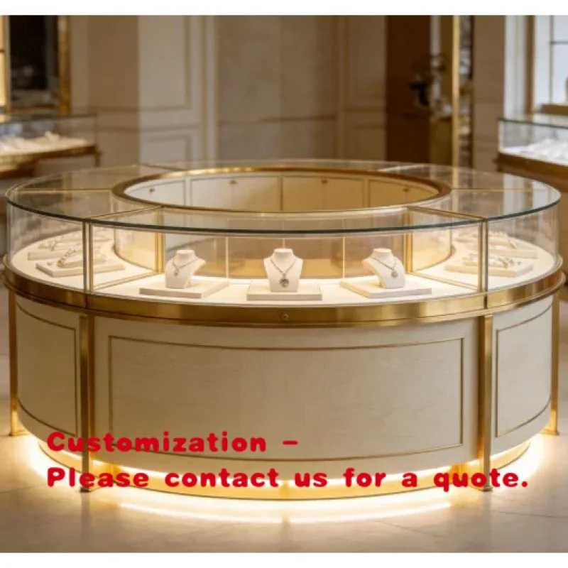 

custom.Luxury Curved Jewelry Display Cabinet LED | Color Solid Wood Gold Metal Frame | Middle Island Counter High-End Jewe