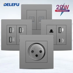 DELEFU Alev Geciktirici PC Paneli 86mm Gri İsrail Standart USB Tip C Hızlı Şarj Duvar Soketi Anahtarı TV Telefon CAT5 CAT6