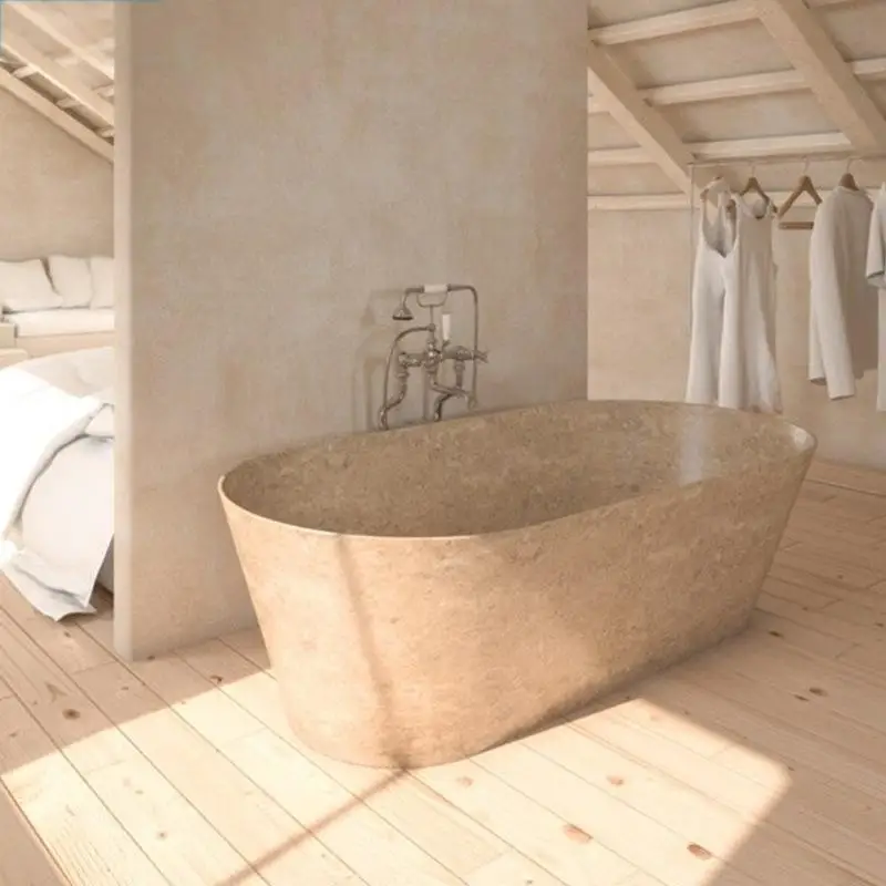 Natural Marble Bathtub , Luxury Double Soaking Tub,Custom-Made for HotelVilla, Artistic IndoorOutdoor Design, High-End&Durable image 2