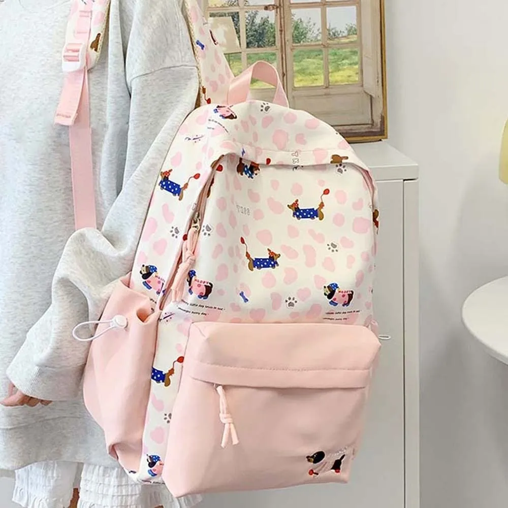 

Рюкзак из нейлона с принтом таксы, повседневный, прочный, для студентов, школьный, из полиэстера, с фиксированной стропой, большой вместимости, для активного отдыха