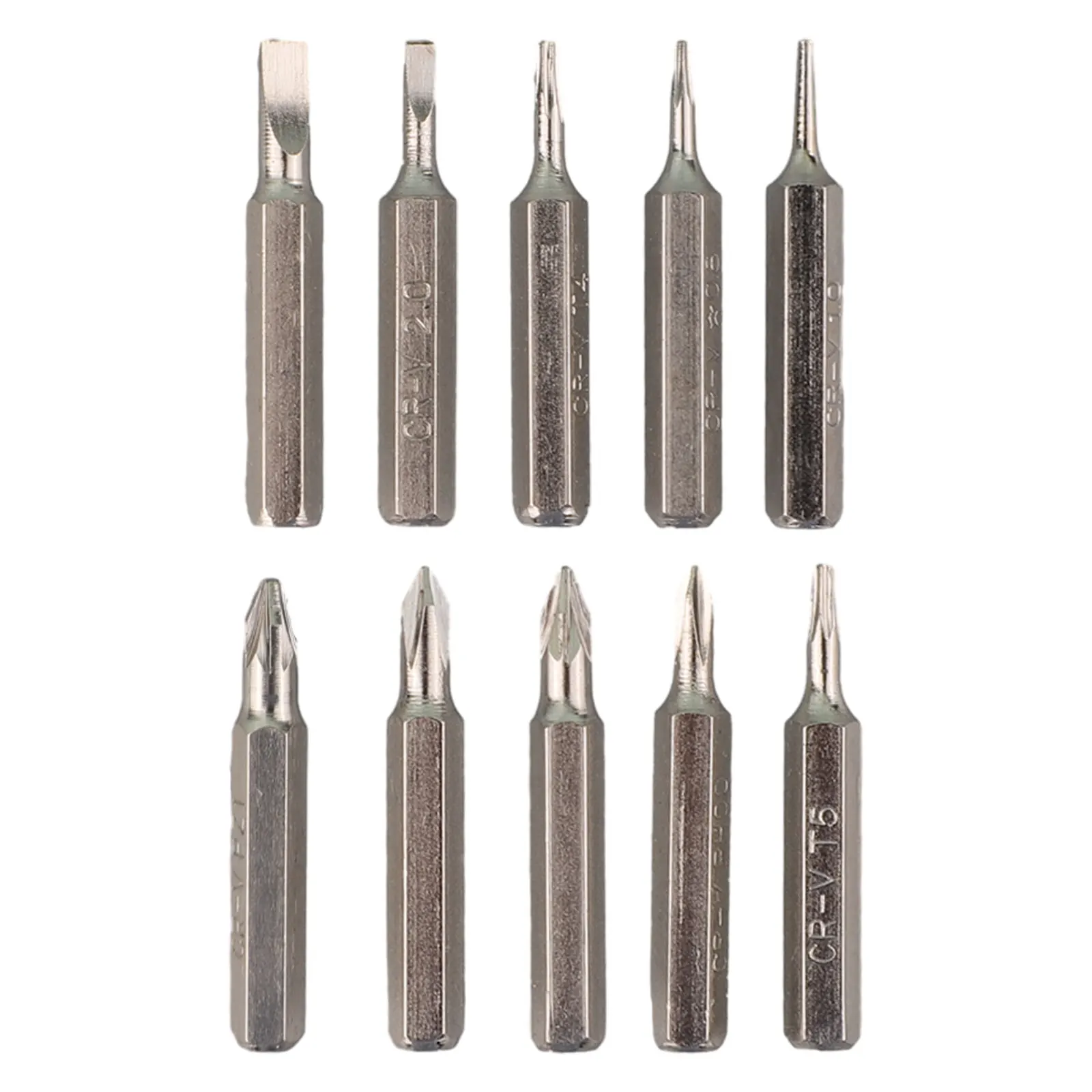 

Power Tools Screwdriver Bit Set 10pcs 4mm Shank Chrome Vanadium Steel Screwdriver Set Silver Torx Slotted Cross Practical