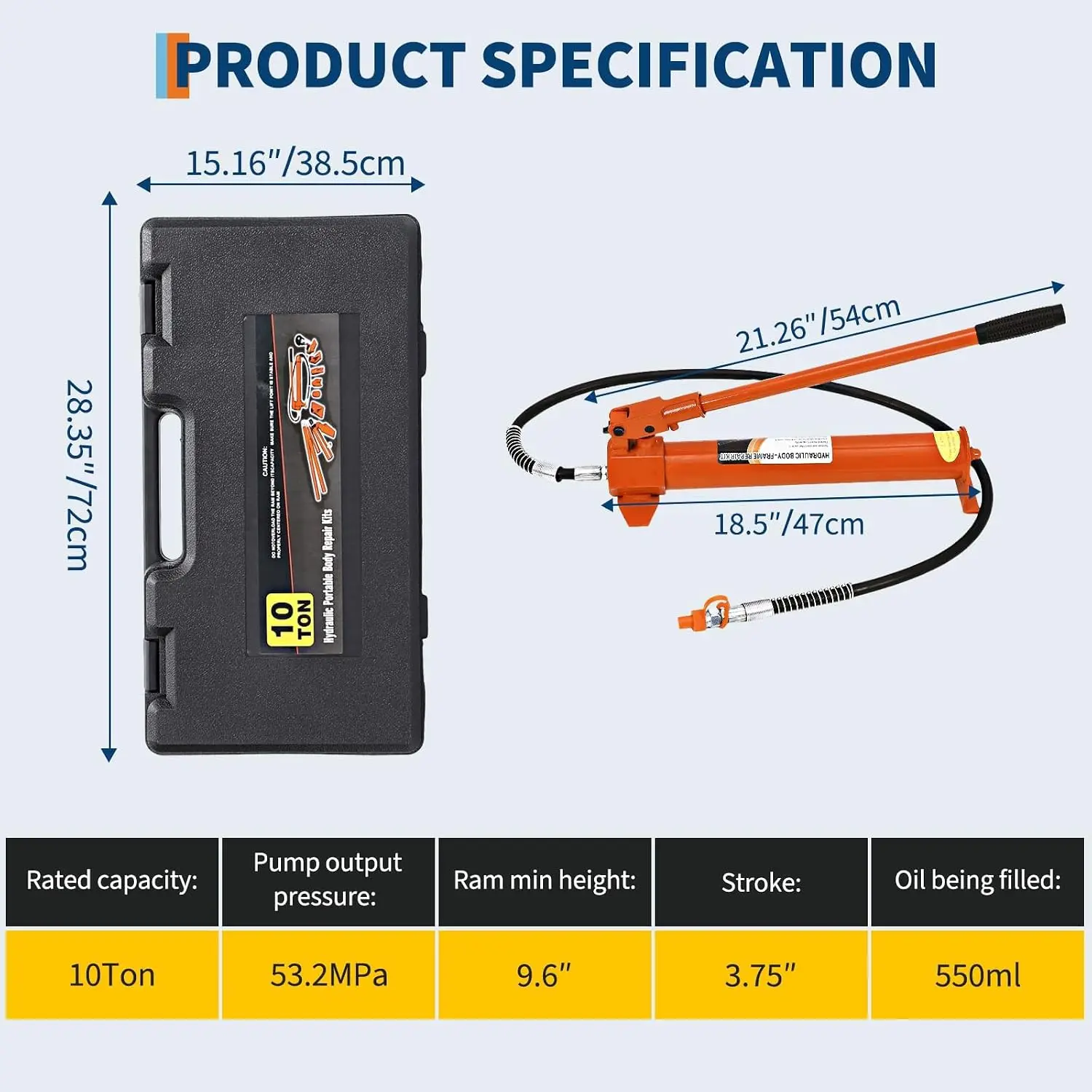 Hydraulic Jack Kit 10Ton Load Sheet Metal Correction Automotive Frame Shape Repair Separation Jack Tools for Automotive & Heavy Equipment for Car Repair, Truck, Farm