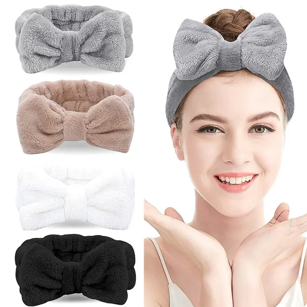 SPA Headband Bow HairBand Women Facial Makeup Head Bands Soft Coral Fleece Headwraps For Shower Washing Face Hair Accessories