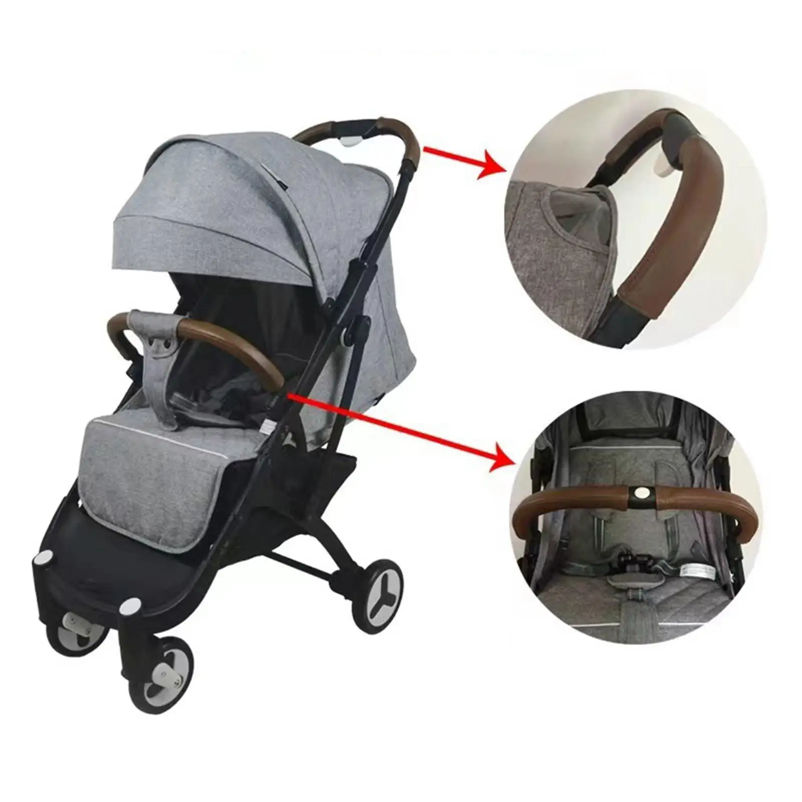 Comfortable Baby Stroller Handle Cover with Breathable PU Leather Design for Outdoor Pushchair Armrest Protective Zipper Sleeve