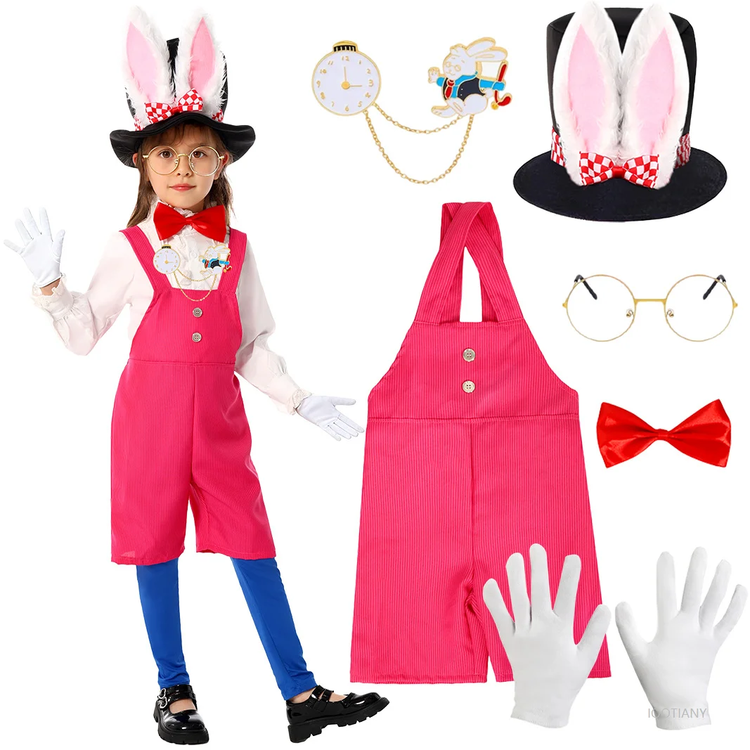 

Children's Easter Bunny Bodysuit Hat Halloween Carnival Role Play Costume Girls Cute Animal Party Stage Performance Dress Up Set