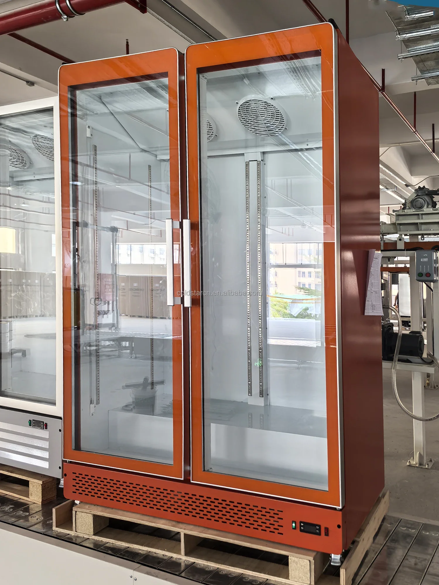 معدات التبريد التجارية ذات الباب المزدوج، عرض المشروبات الباردة، ثلاجة عرض زجاجية للسوبر ماركت