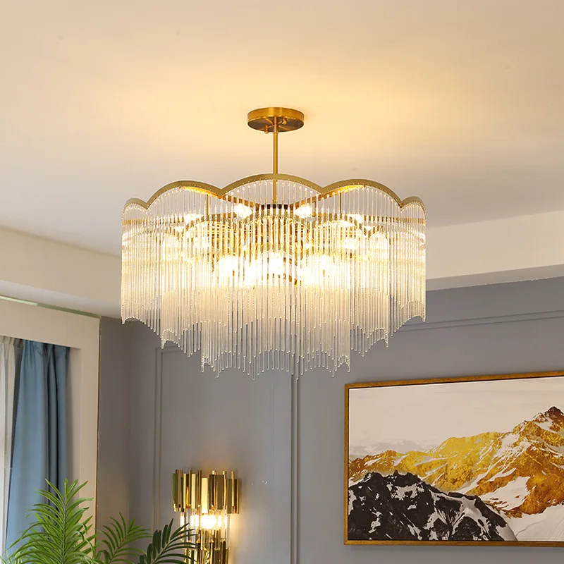 Modern LED Pendant Lamps Crystal Glass Rod Hanging Lights for Living Room Bedroom Fixtures Home Decor Lustre with E14 Bulbs