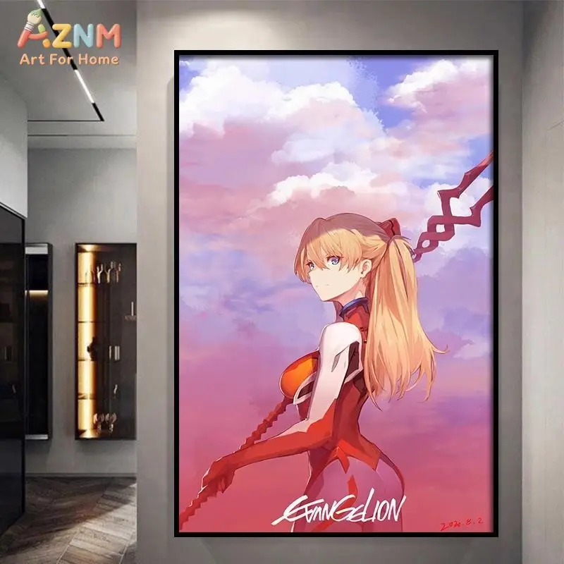 AZNM Neon Genesis Evangelion Asuka Langley Soryu, cuadro sobre lienzo, pintura sobre lienzo sin marco de chica anime, póster de anime japonés Mecha