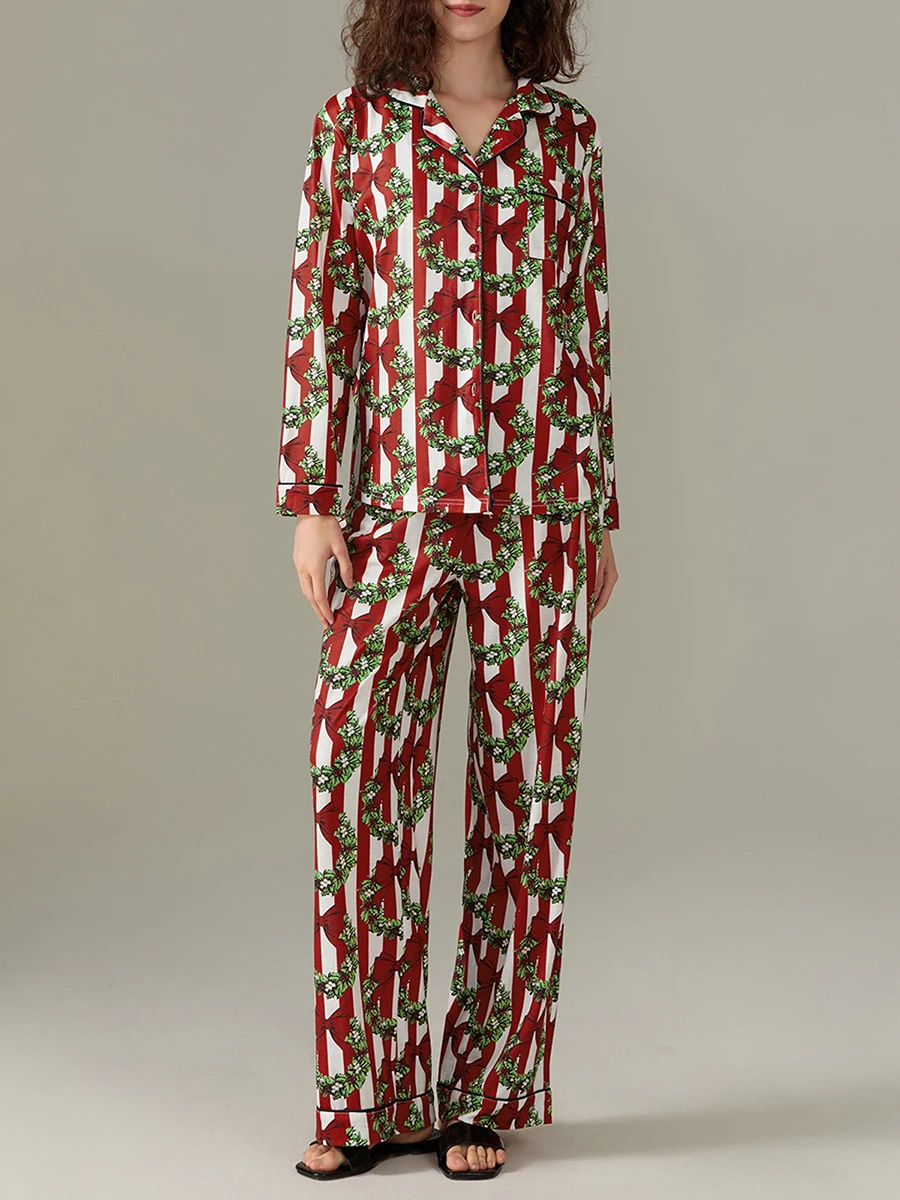 

Осенний женский пижамный комплект в полоску 2024, рубашка на пуговицах с длинными рукавами, длинные брюки с эластичной резинкой на талии, комплект из 2 предметов для отдыха