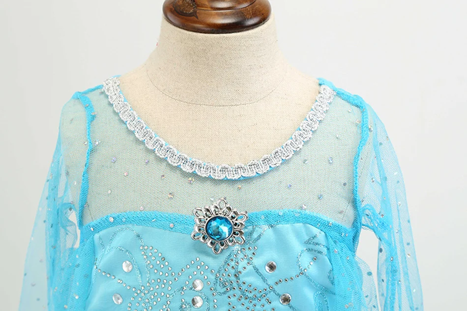 Elsa Prinzessinnenkleid für Mädchen mit glitzerndem Tüllumhang, transparenten langen Ärmeln und Strasssteinen, Kinderkostüm für Halloween, Geburtstagsfeier, 3-10 Jahre – Detail 5