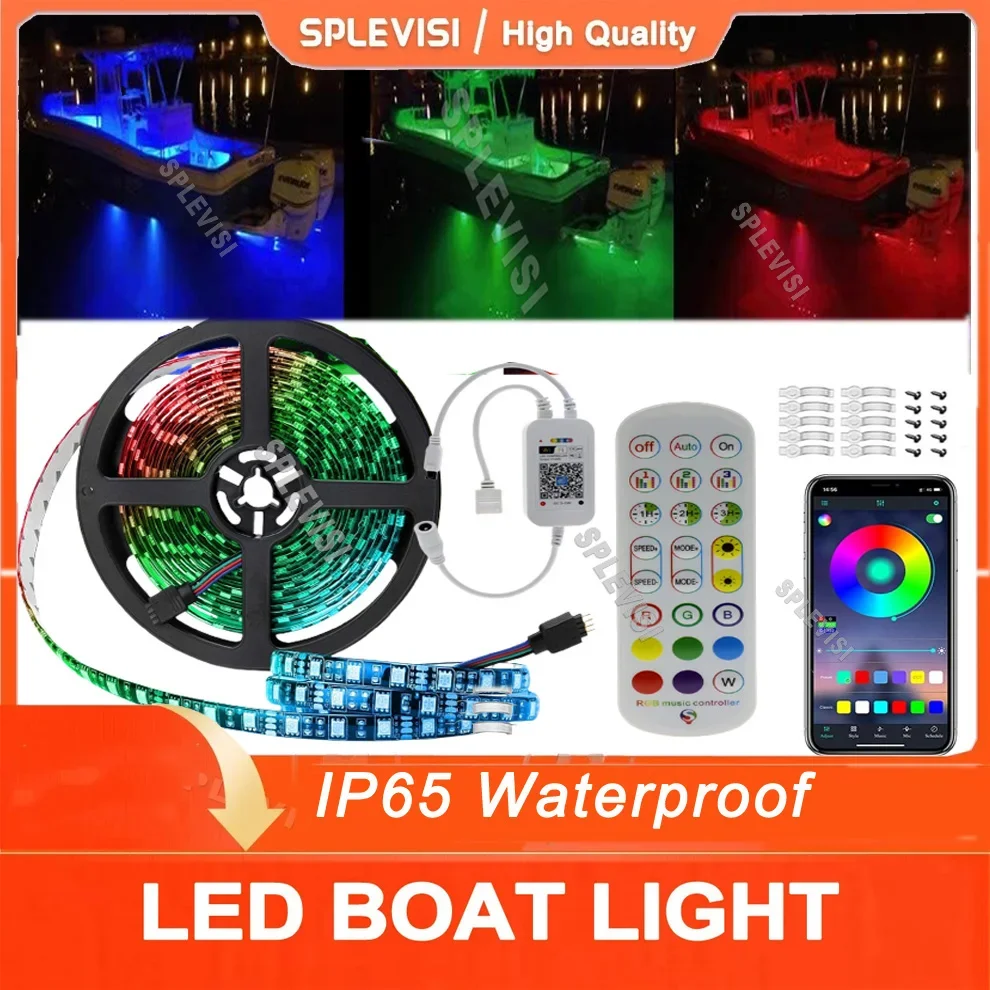 Waterproof RGB Led Strip Light Boat Deck Marine Pontoon Lights for Jon Bass , Night Fishing Boat Lights w/ APP Music Sync Remote