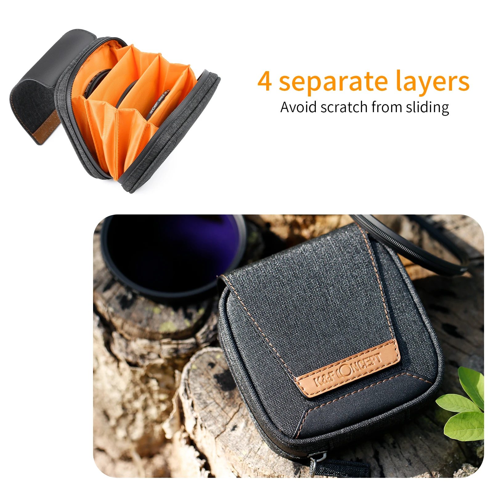 K&F Concept Filterbeutel, 4 Taschen für 4 Stück 37 mm–95 mm Filter, wasserabweisender, staubdichter Filterbeutel – Detail 2