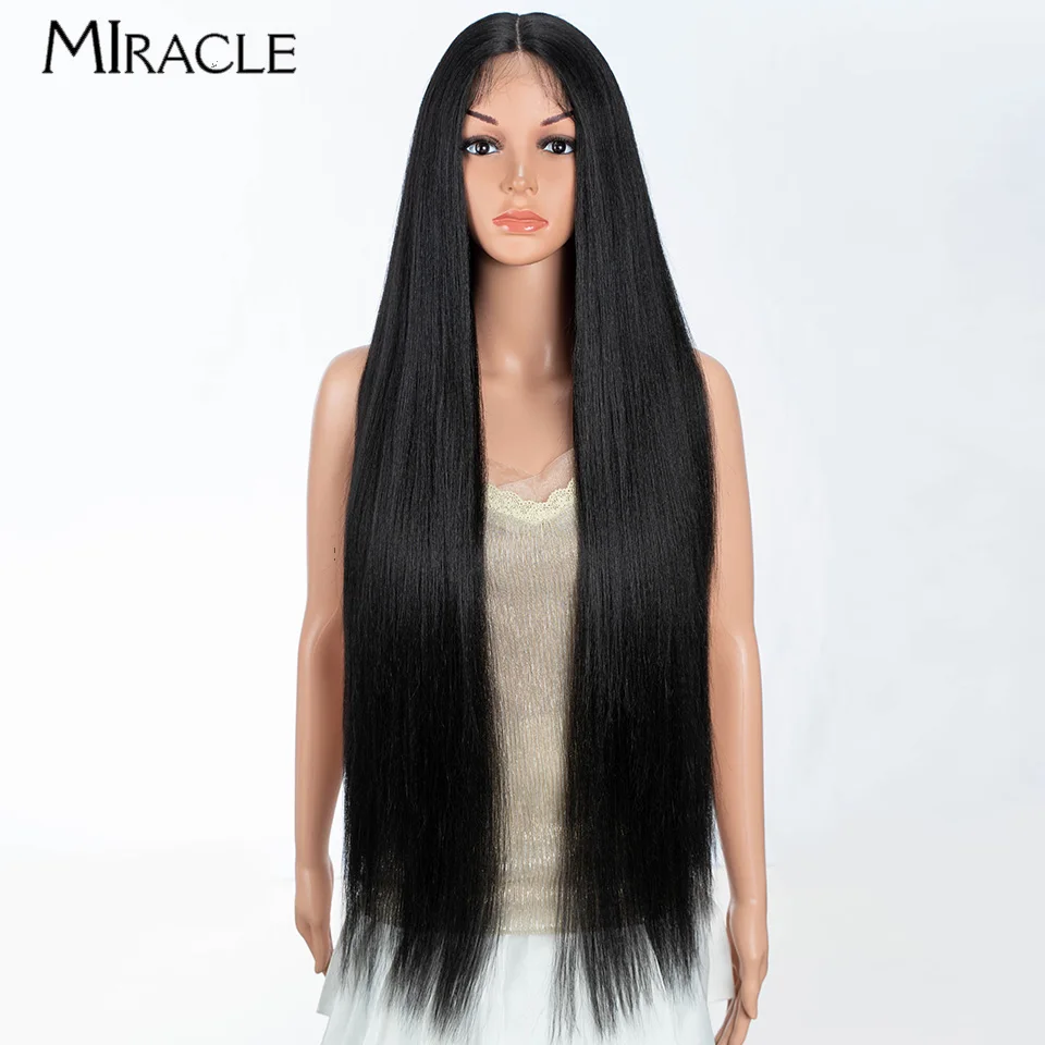 

MIRACLE Synthetic Lace Front Wigs for Women 36 Inch Straight Hair Cosplay Long Synthetic Lace Wig Ombre Ginger Blue Pink Wig