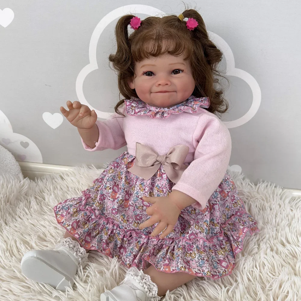 24inch Reborn Toddler Baby Doll Smile Face Raya Soft Body 3D Painted Skin with Visible Veins Real Looking Baby Dolls Bebé Reborn