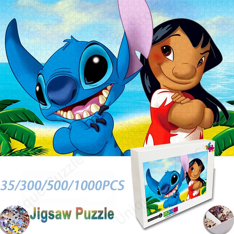 

35/300/500/1000 Pcs Disney Lilo & Stitch Jigsaw Puzzle Cartoon Movies Manual Diy Children Games Educational Toys Jigsaw Puzzles