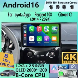 Android 16 Car Radio Multimedia Player For Toyota Aygo 2015 Peugeot 108 2020 Citroen C1 2015 - 2022 GPS Navigation Apple Carplay