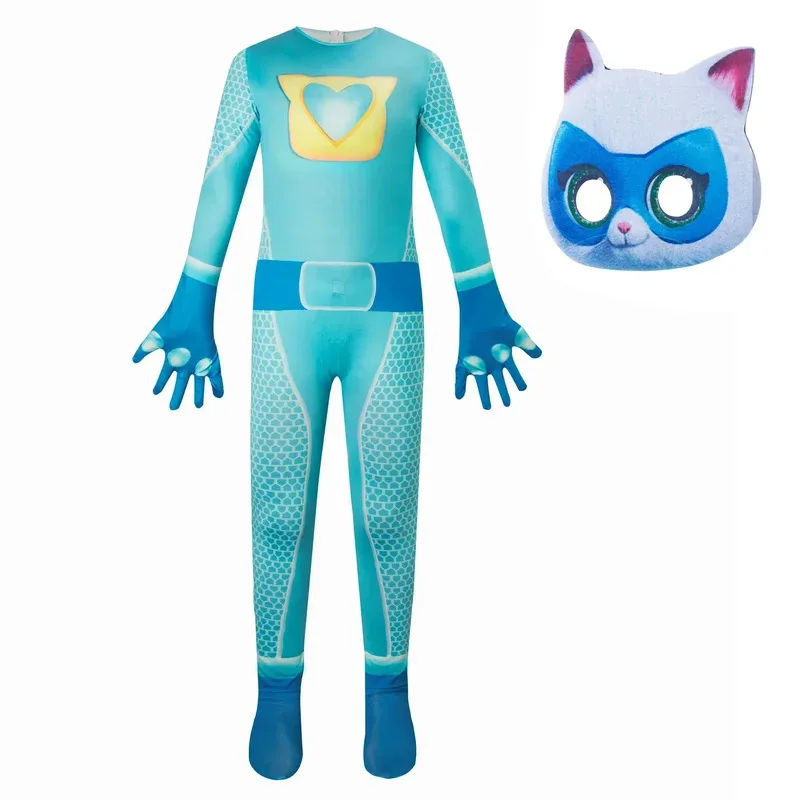 

2025 aaa Kitties Cosplay Tight Jumpsuit Super Cat Bodysuit Kids Halloween Costume Anime SuperKitties Birthday Part