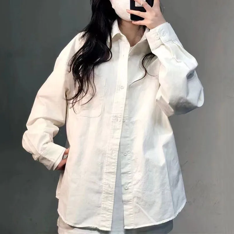 

Autumn Preppy Style Women White Shirts Turn-down Collar Thin Loose Ingle-breasted Long Sleeve Affordable Cotton All-match Tops