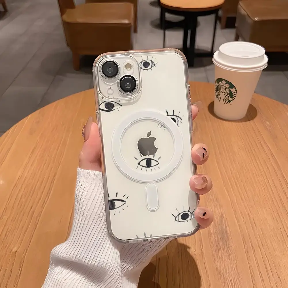 Evil Eye Illustrations Custodia per telefono per IPhone 16 15 11 12 13 14 Plus Pro Max Magsafe Custodia protettiva con cornice magnetica trasparente