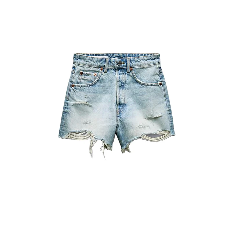 High Waist Distred Denim orts Women's Faion Spring Summer High Waist Waed Effect Decorative Hole ort Jeans