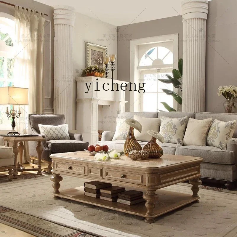 L Country Style Solid Wood Combination  Living Room Vintage Look with Drawers Square
