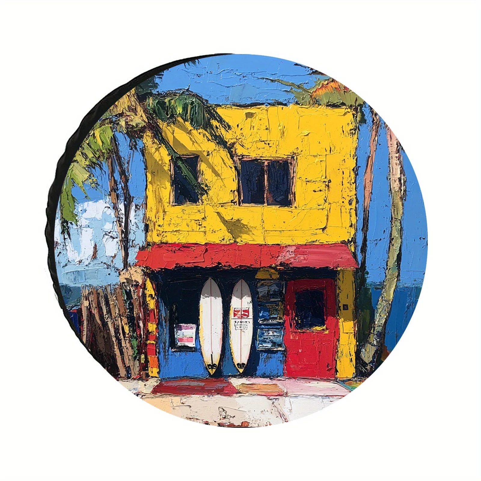 1pc Vibrant Beach Cottage Print Spare Tire Cover - Durable Polyester, Fit For Daily Driving & Outdoor Adventures, Adds A Touch O
