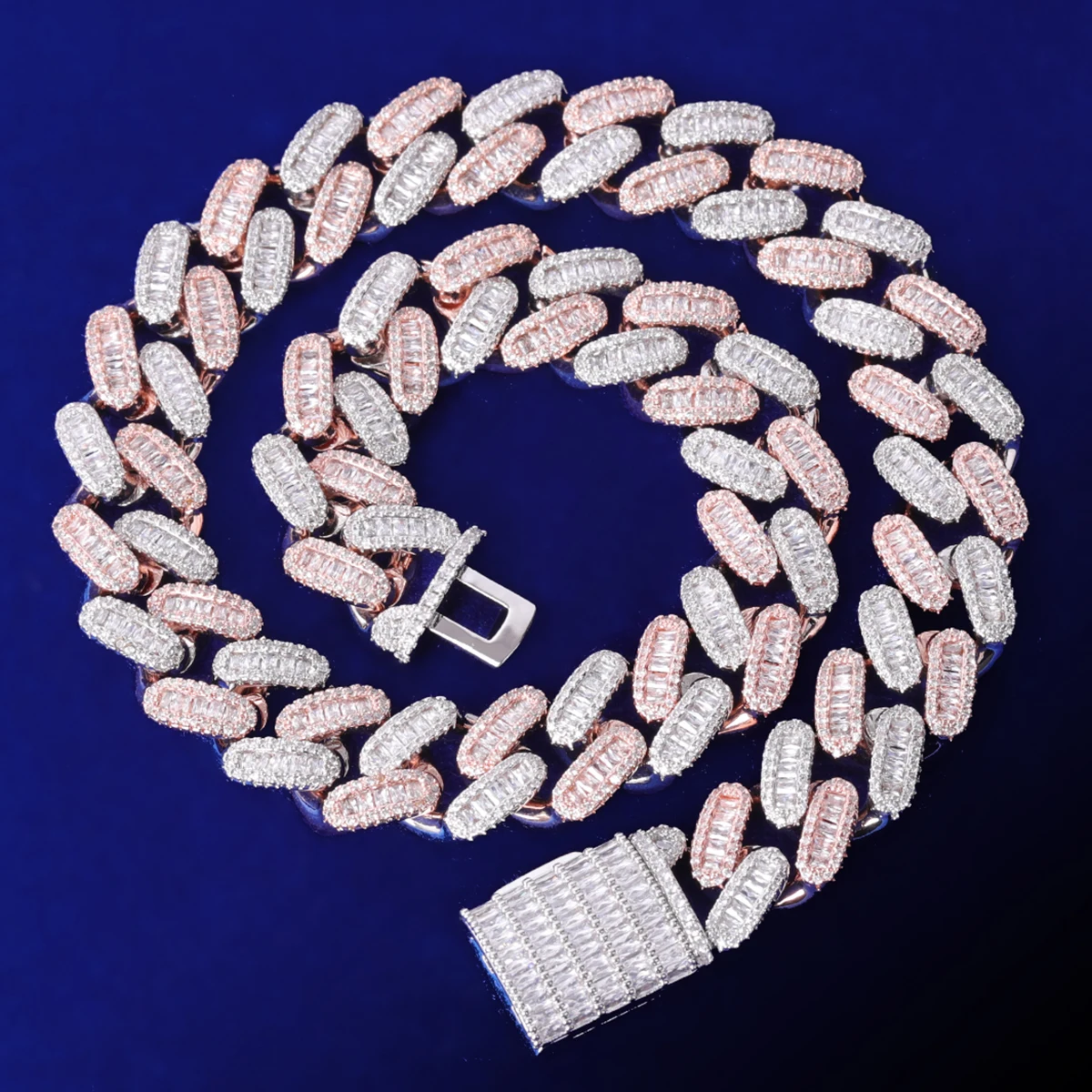 Bubble Letter Iced Out 15mm Miami Cuban Link Chain for Men Micro Pave Prong Setting Baguette Choker Necklace Hip Hop Jewelry