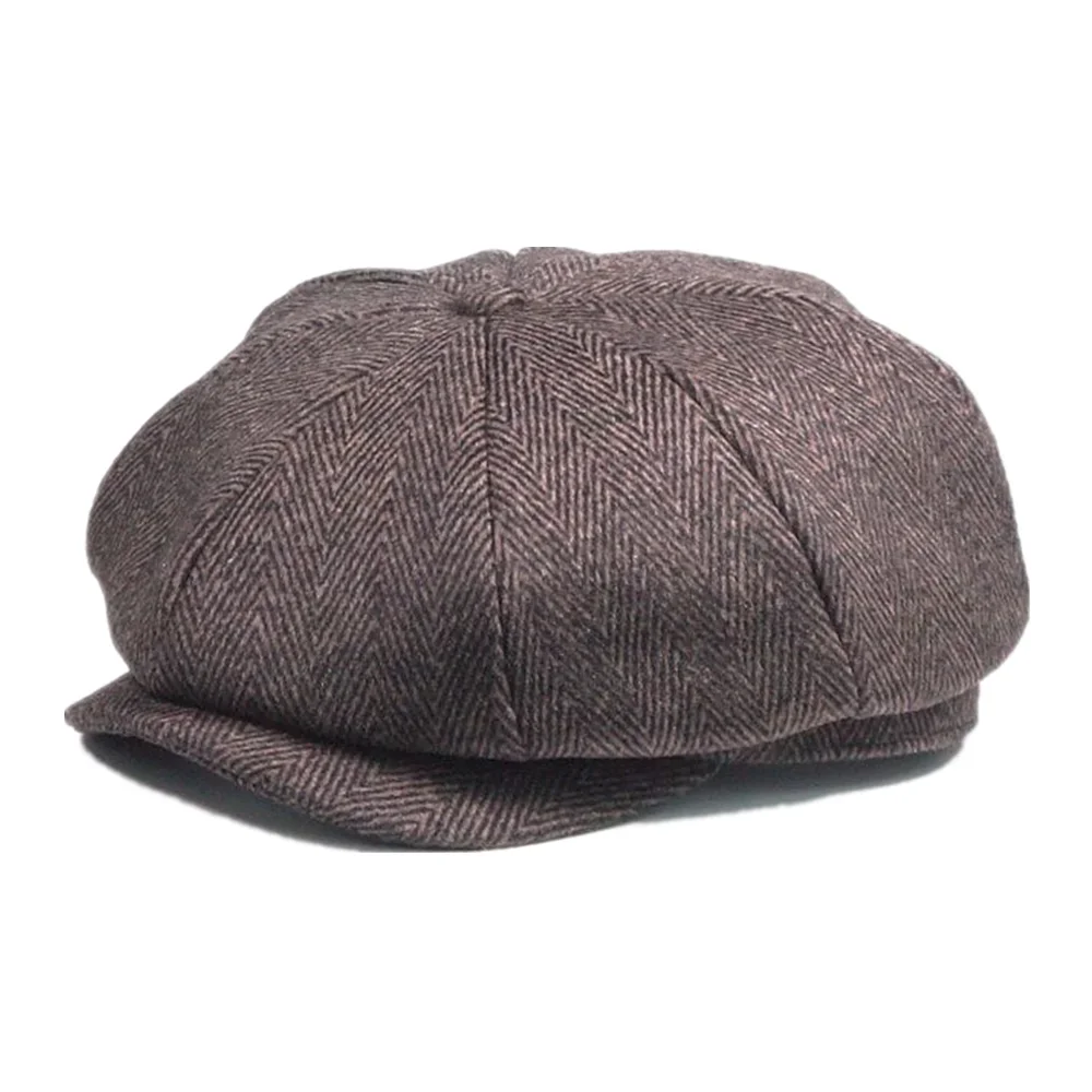 NEWSBOY Hat for Man Solid Black Wool Tweed Newsboy Cap Men Brand Retro Hat Driver Autumn WInter British Flat Cap Woolen Striped