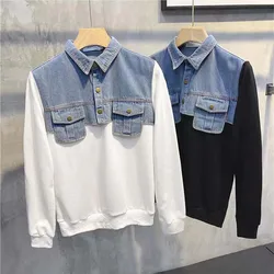 2021 Korean Version Of The Trend Shirt Lead Two Pieces Of Sweater Men's Autumn Tide Cards Stitching Cowboy Handsome