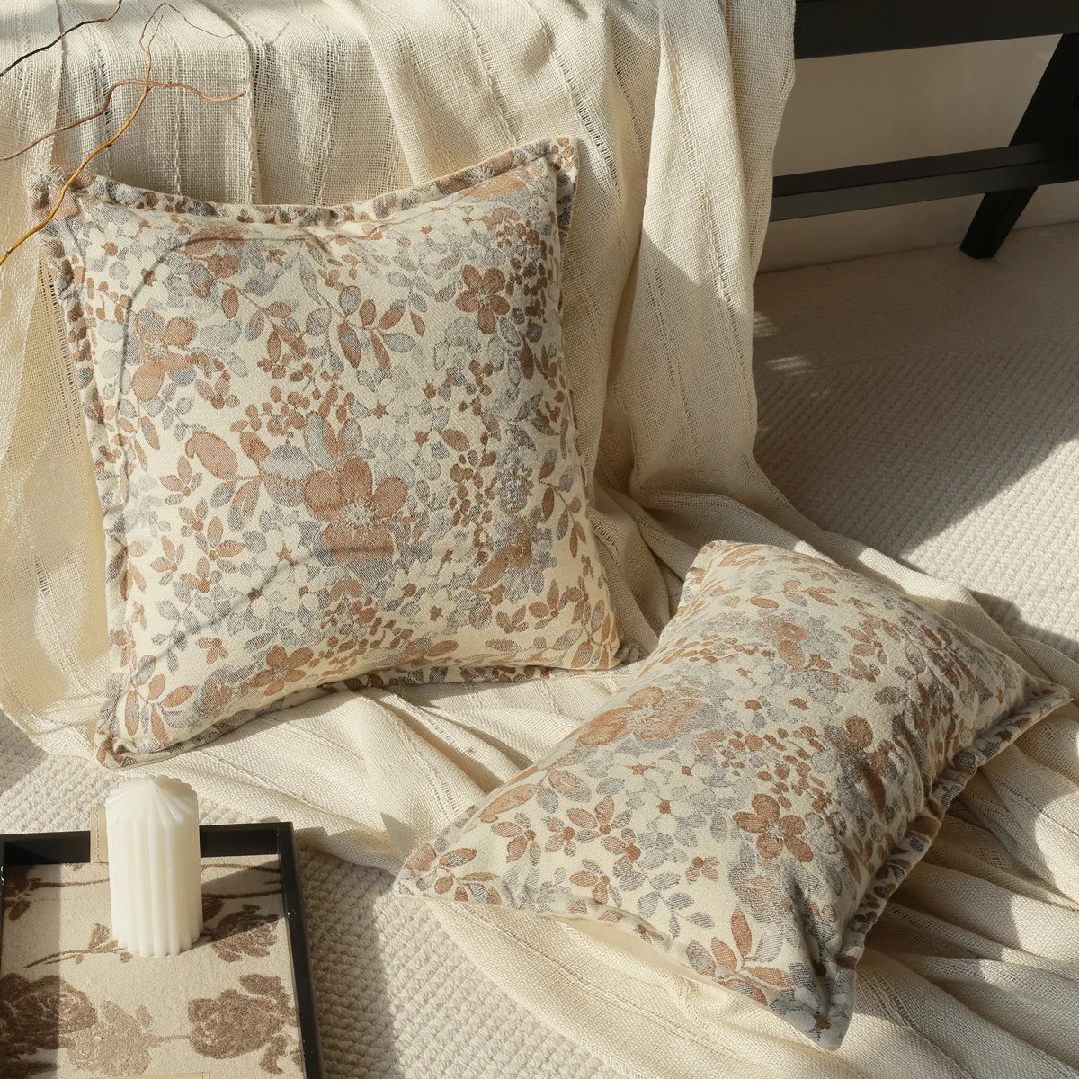 American Retro Sofa Pillow Cover 30x50/45x45 Living Room Decoration Jacquard Waist Backrest Cushion Cover Decorative Pillowcase