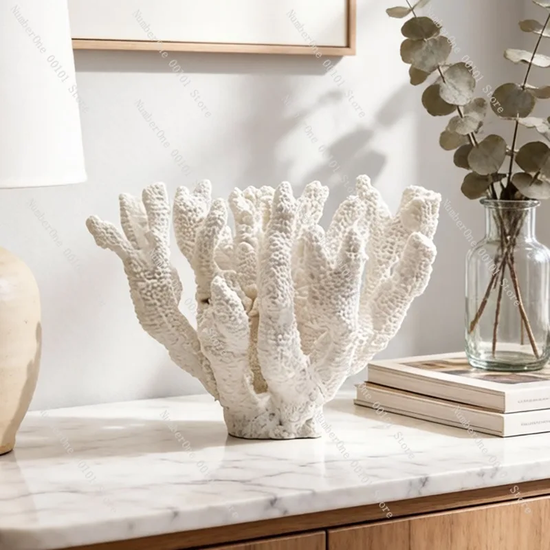 Elegant Nordic Style Simulated Coral Resin Ornament Creative Ocean Inspired Sculpture Minimalist Home Decor for Living Room TV