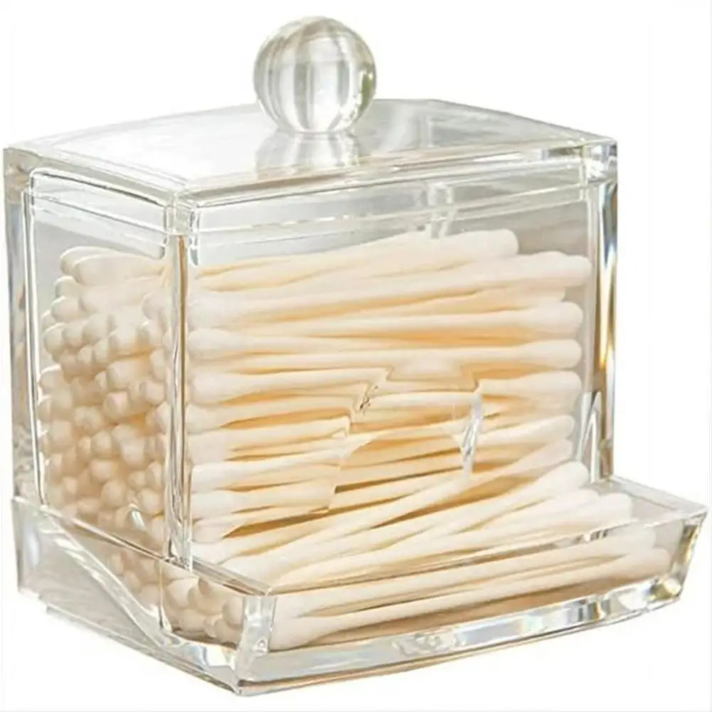 Scatola portaoggetti in acrilico vaso da bagno organizzatore per trucco supporto per tampone rotondo in cotone scatola per tampone di cotone Dispenser per supporto Qtip con coperchio in bambù