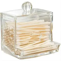 Acrylic Storage Box Bathroom Jar Makeup Organizer Cotton Round Pad Holder Cotton Swab Box Qtip Holder Dispenser With Bamboo Lid