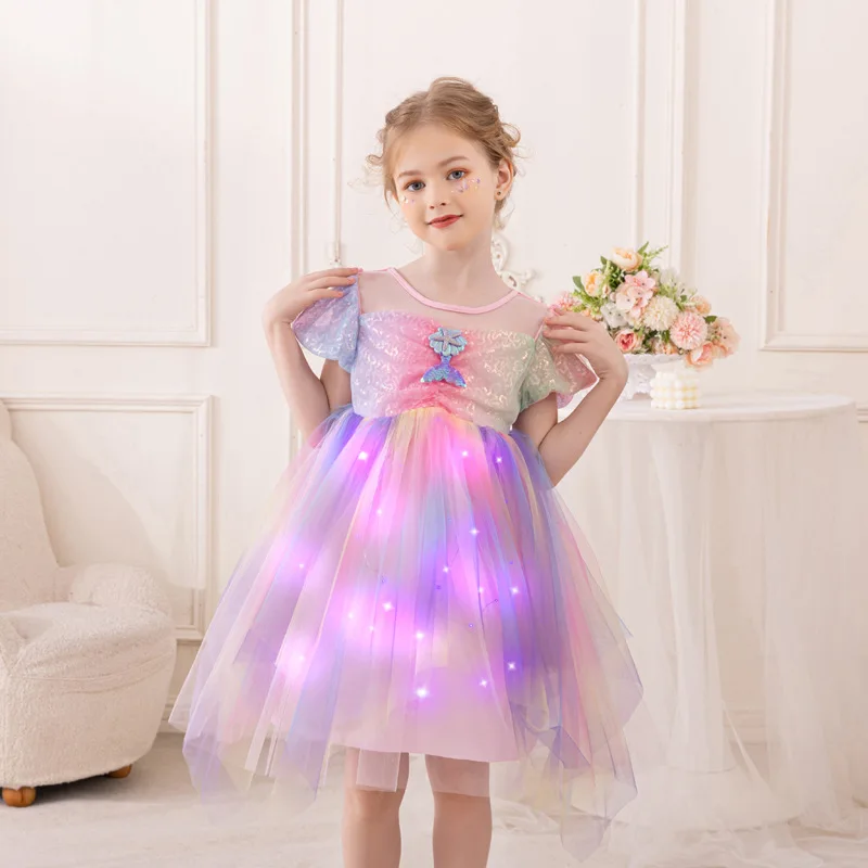 

LED Light Up Little Mermaid Princess Costume Prom Dress for Kids Girl Fancy Birthday Party Gown Children Fashion Outfits Vestido