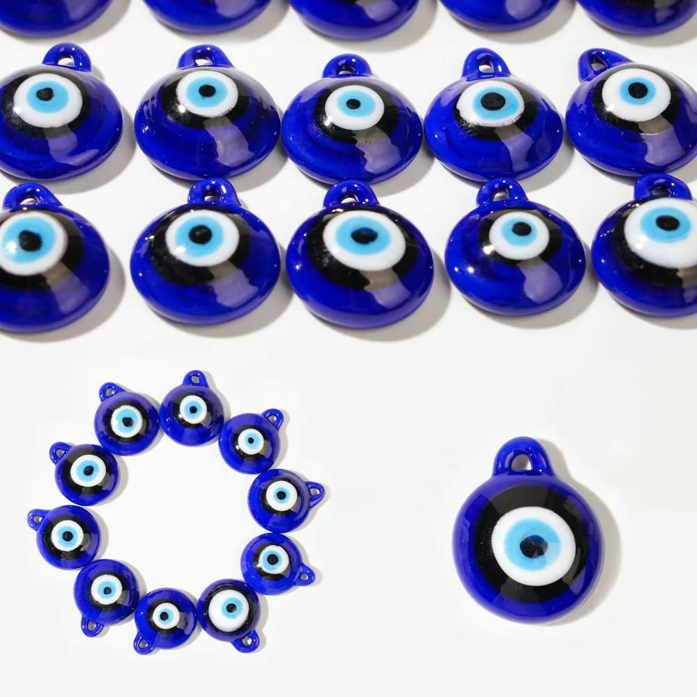 5 uds. De abalorios de ojos azules de cristal transparente para mujer, pendiente DIY, collar de cuerda de cuero, colgantes de ojos azules, fabricación de joyas DIY ﻿