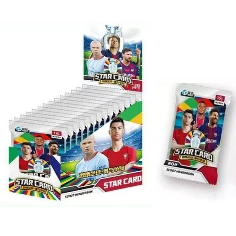 30Packs/Box Football Superstar Laser Dynamic Gold Foil Thick Card Star Rare Glitter Cards Kids Fan Peripheral Card Birthday Gift
