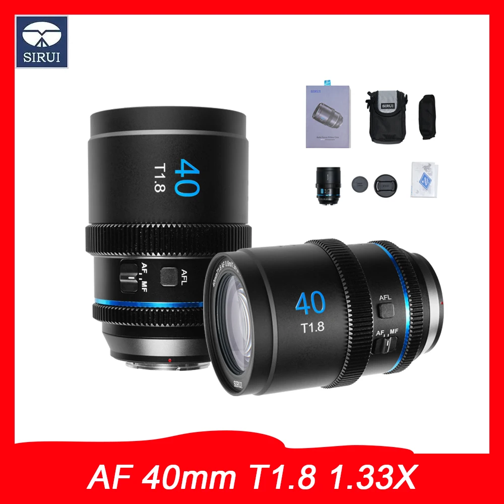 Sirui AF 40mm T1.8 1.33X Anamorphic Cine Lens for Sony E/Nikon Z/Fuji X/Marco 4/3 Cine lens zoom, Blue Flares