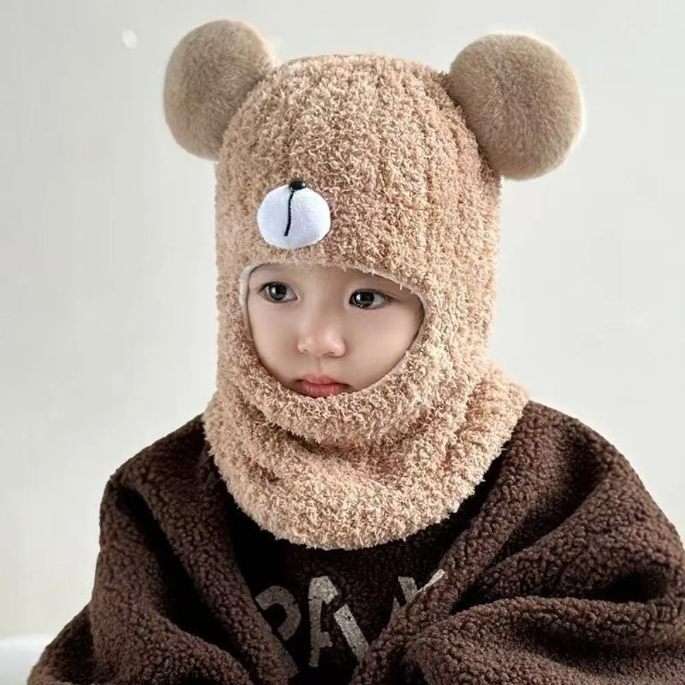New Warm Scarf Mask Integrated Hat Coldproof Cute Bear Pullover Cap Knitted Windproof Beanie Hat Outdoor Sports