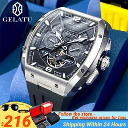 GELATU 6013 Original Wristwatch for Men Multifunction Chronograph Skeleton Waterproof Silicone Strap Automatic Mechanical Watche