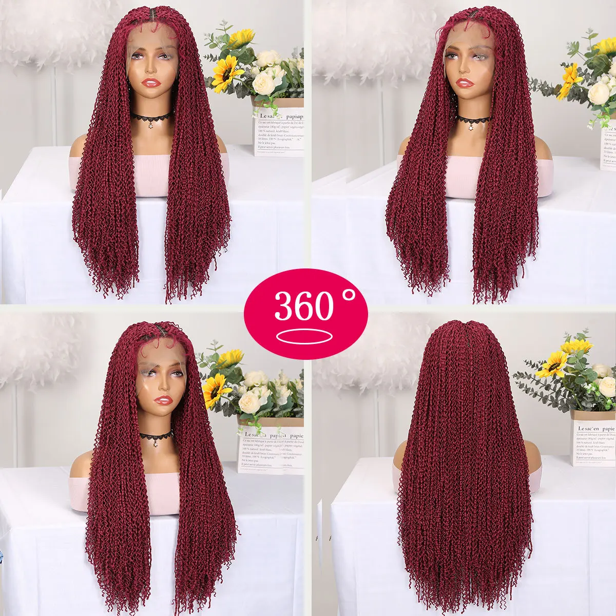 African American Wig Three Strands Creadlocks Female Front Lace 24 Inch Braided Wig Lace Wig Hand Hook Red Wig Headgear Cosplay