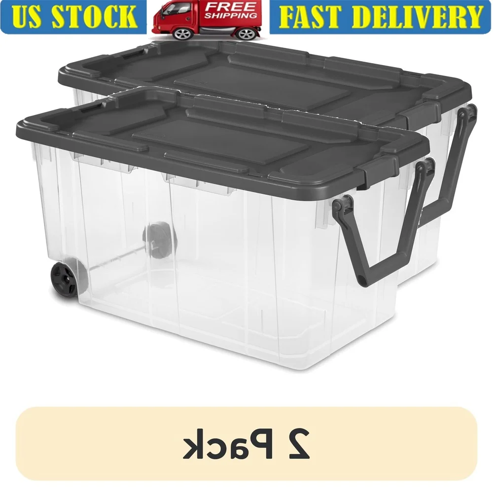 

160 Qt Wheeled Storage Bins Clear Plastic Containers with Handle Easy Organization of Camping Garage Attic Items 2 Pack