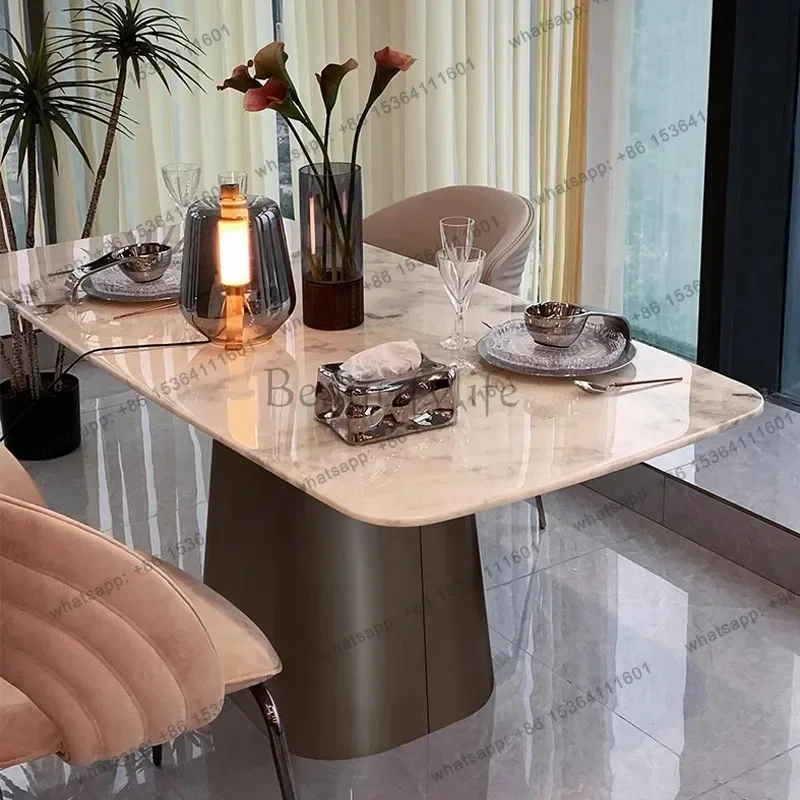 

yj15 Imported natural luxury stone dining table white marble dining table Italian minimalist light luxury style