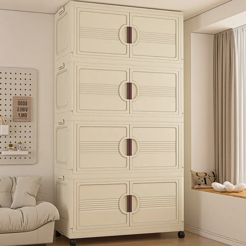 ZFoldable Wardrobe Storage Box With Wheels Foldable Cupboard Organizing Cabinet Household Storage Container Plastic BinsZ