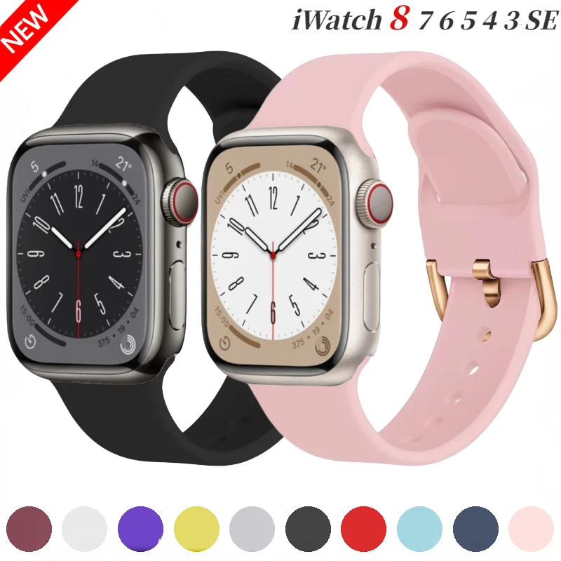 

Silicone Strap For Apple Watch 45mm 41mm 44mm 40mm 49mm 42mm Sports Bracelet Wristband iWatch Series Ultra 9 8 7 6 5 4 SE Correa