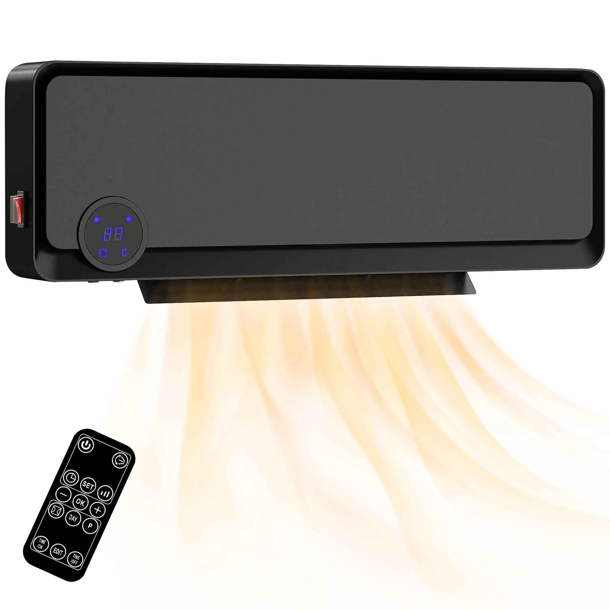 Homcom elektrische wandverwarmer 1000W/2000W kachel met led-display Ipx2 en afstandsbediening 56X18,5X11,7 cm zwart