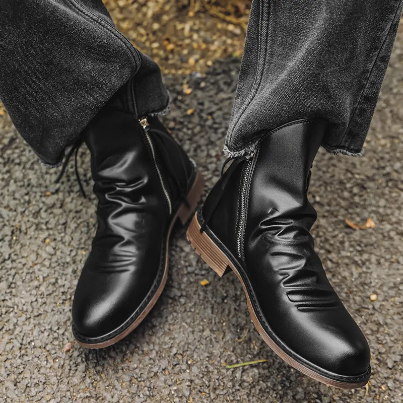 

Fashion Luxury Men's Leather Chelsea Boots High-top Tassel Zip Shoes Autumn Winter Ankle Boots for Men Comfort Plus Size 38-48